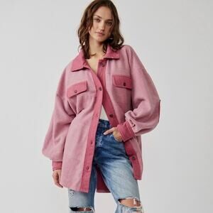 Free People Ruby Oversized Shirt Jacket in Sweetheart Pink Size Medium